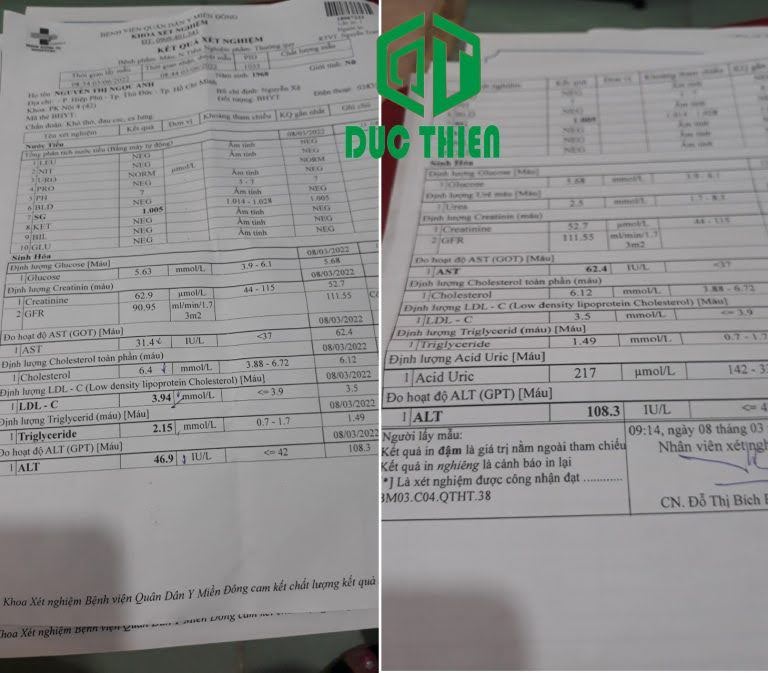 Kết quả xét nghiệm của cô Ngọc Anh sau khi dùng an xoa để hỗ trợ điều trị bệnh