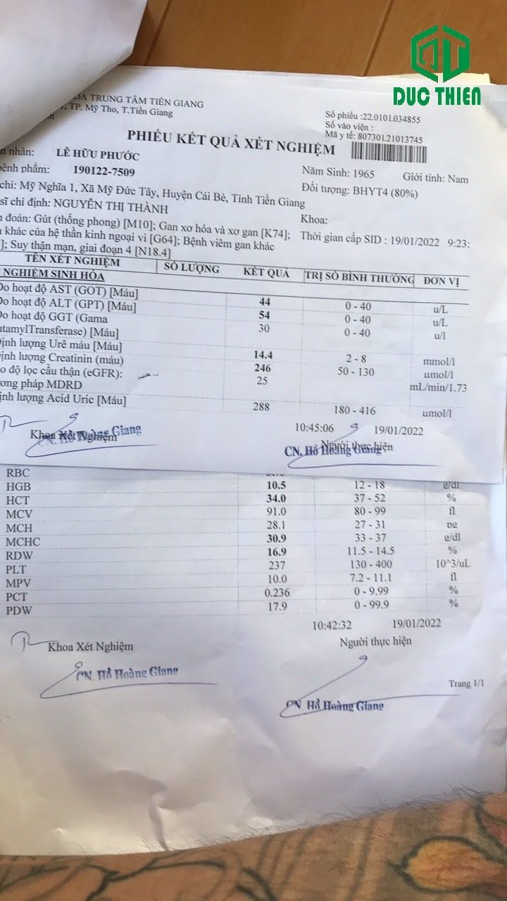 Phiếu kết quả xét nghiệm khách hàng an xoa thảo dược Đức Thiện