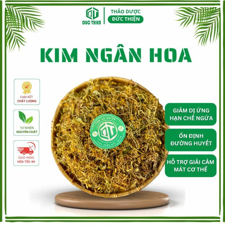 Sản phẩm kim ngân hoa giúp hỗ trợ hạn chế mẫn ngứa, pha trà tiện lợi dễ sử dụng