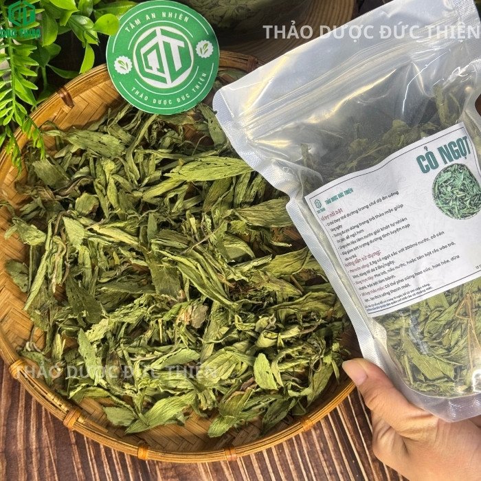 Bao bì sản phẩm lá cỏ ngọt khô Thảo Dược Đức Thiện tiện lợi và bảo quản lâu dài không lo ẩm mốc