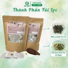 Thành phần trà tía tô túi lọc gồm 98% lá tía tô khô và cỏ ngọt tự nhiên