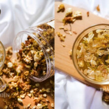 Ly trà hoa nhài pha nước ấm có màu vàng nhạt trong trẻo và vị ngọt thanh giúp thư giãn tinh thần